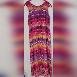 Notations Pink, Purple & Yellow Tie-Dye Sleeveless Maxi Dress Size Medium